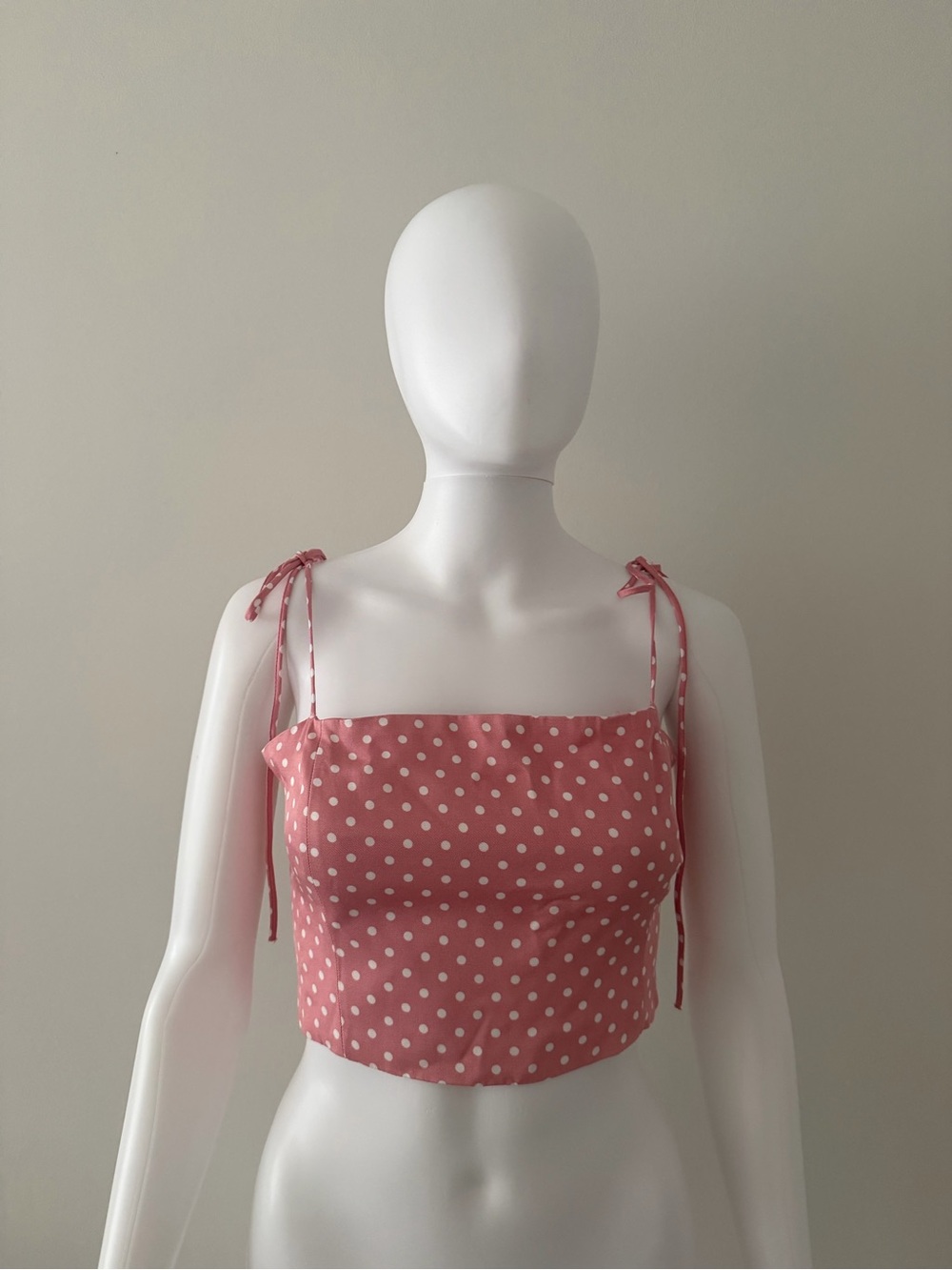 Zara Pink Polka Dot Tie-Shoulder Crop Top